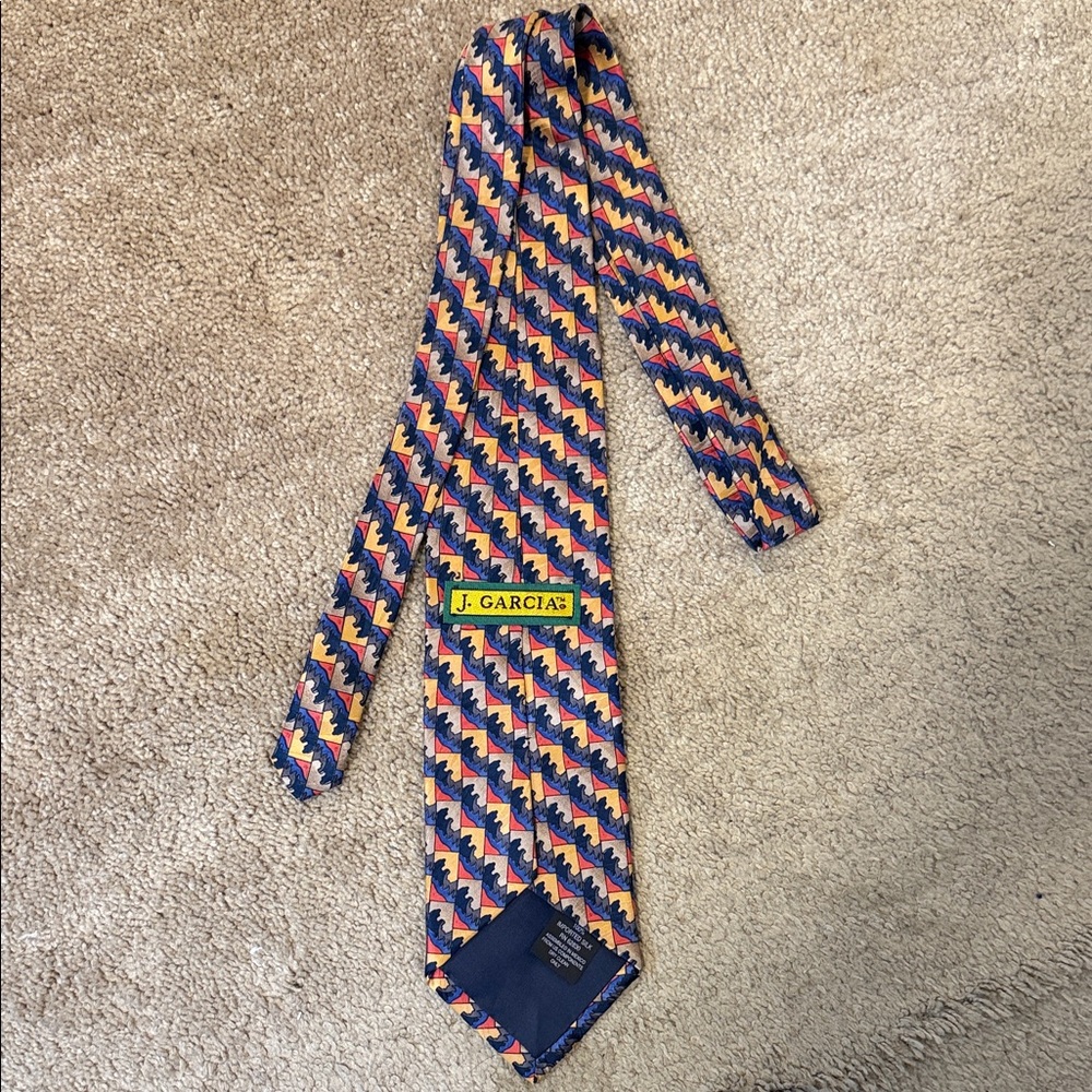 Vintage J. Jerry Garcia Silk Men's Neck Tie Necktie Abstract Waves Pattern - Picture 4 of 4